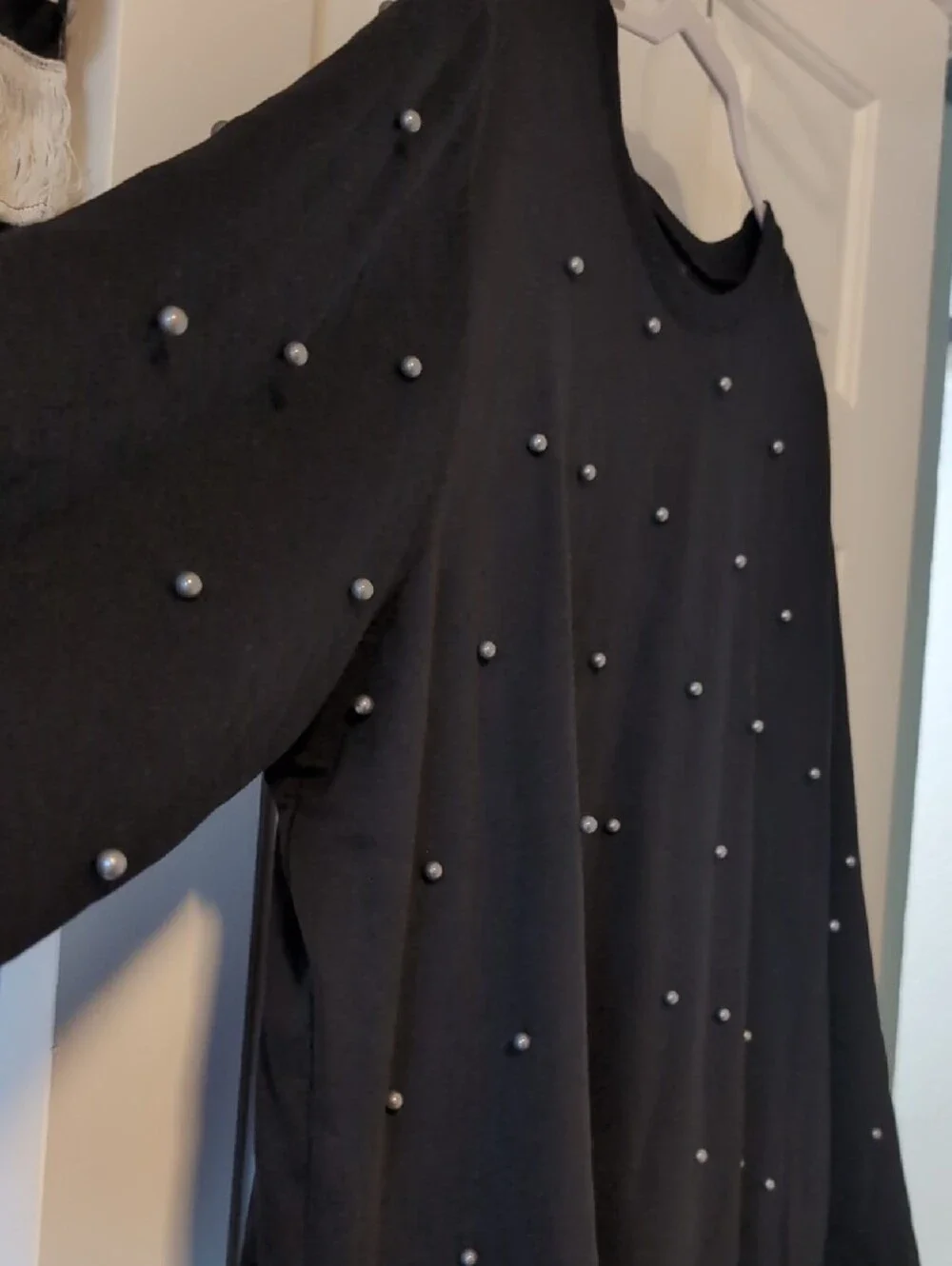 Lane Bryant Black Crewneck Sweater with Pearl Studs